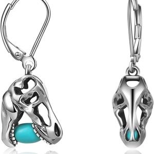 Artisan Archeology Museum Turquoise T Rex Dinosaur with Fossil Egg Earrings